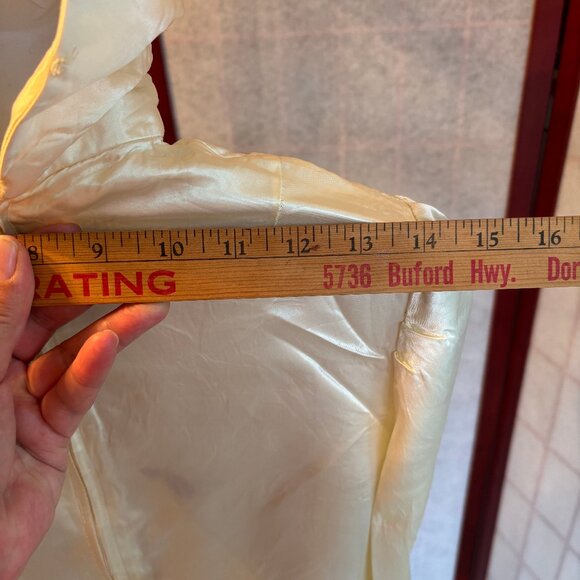 Hand Made Satin High Neck Blouse with Lace Trim and Pearl buttons - Picture 8 of 11